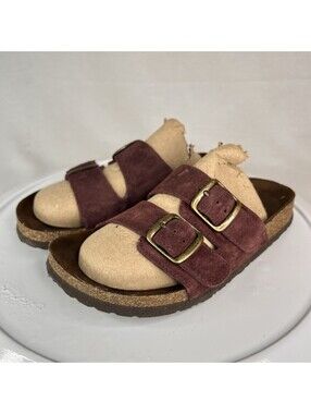 White Mountain Footbeds Sandals Helga Red Suede Double Buckle Women’s Size 7-7.5